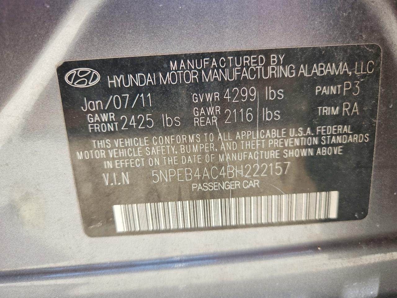 2011 HYUNDAI SONATA
