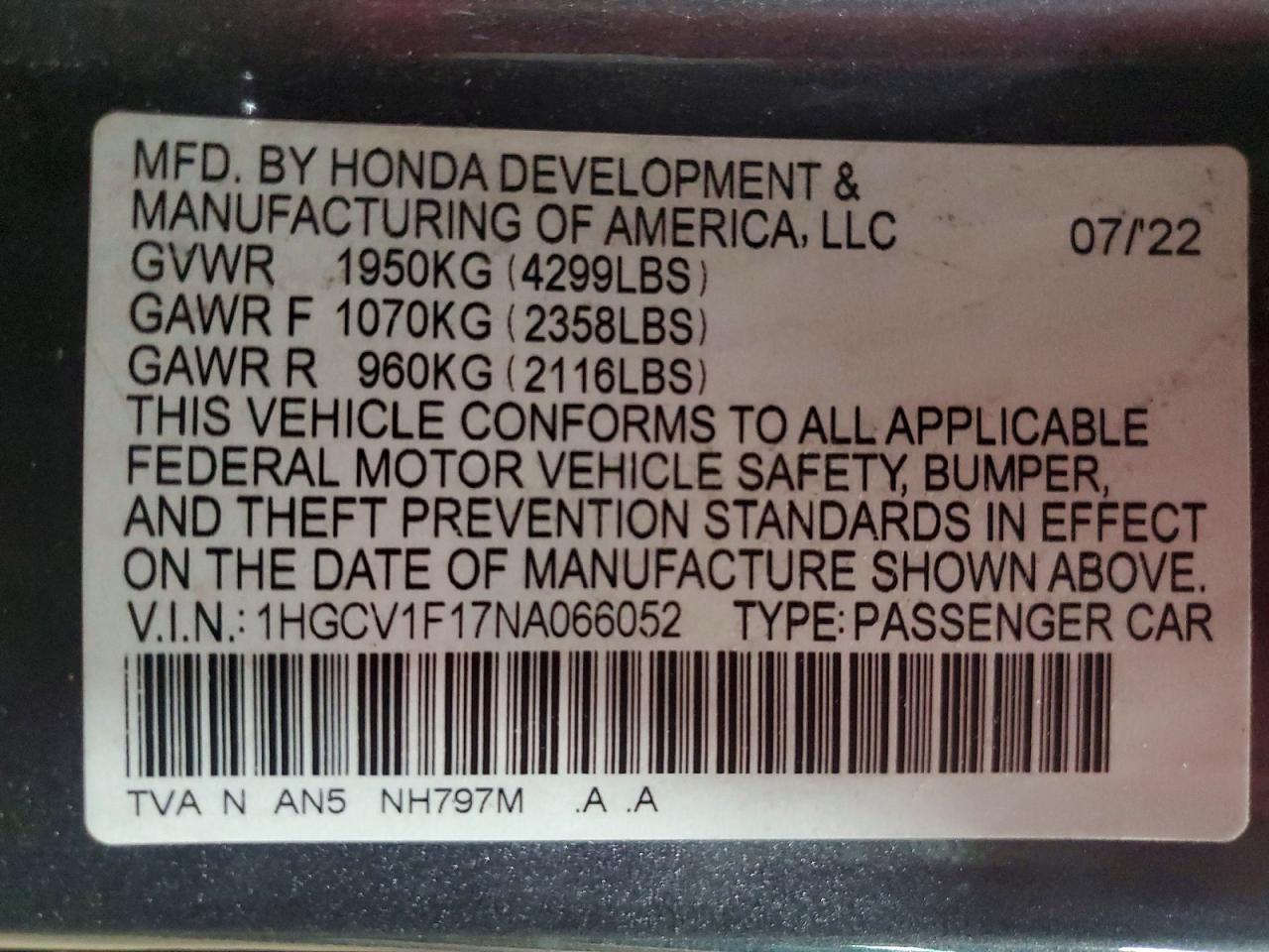 2022 HONDA ACCORD