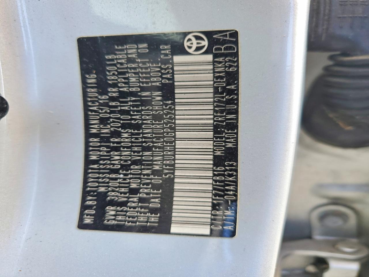 2016 TOYOTA COROLLA