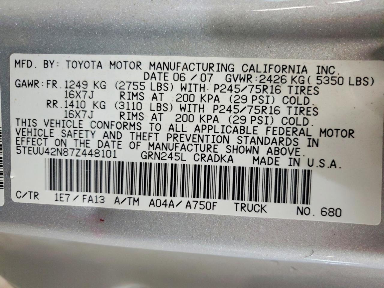 2007 TOYOTA TACOMA