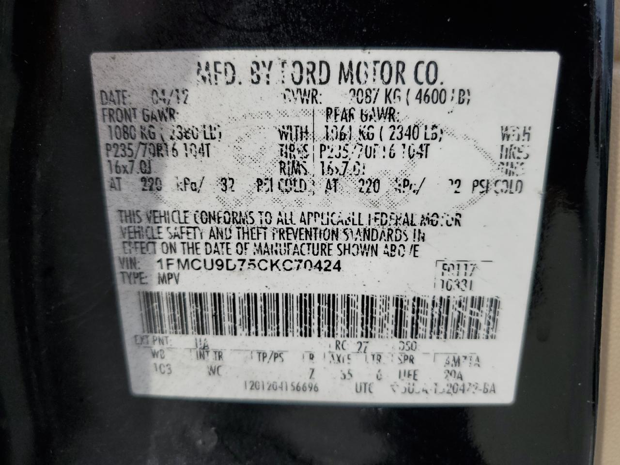 2012 FORD ESCAPE