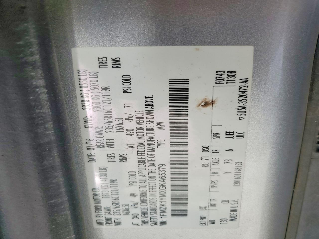2016 FORD TRANSIT