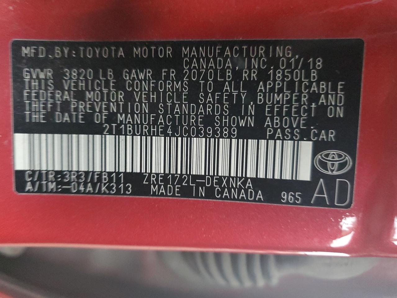2018 TOYOTA COROLLA