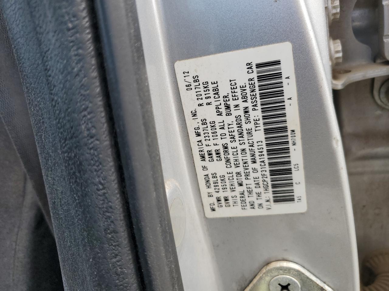 2012 HONDA ACCORD