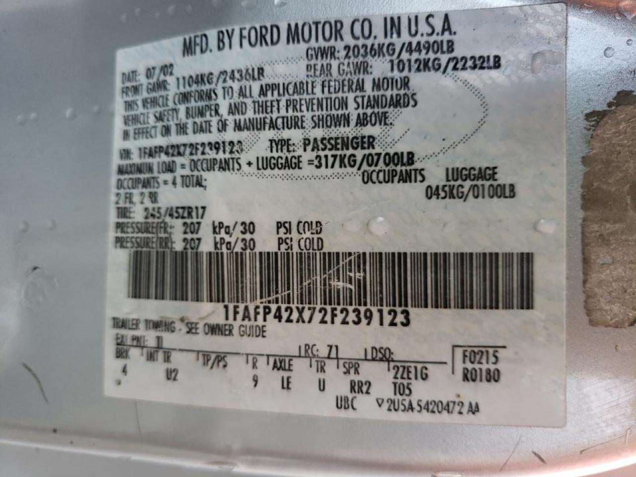 2002 FORD MUSTANG
