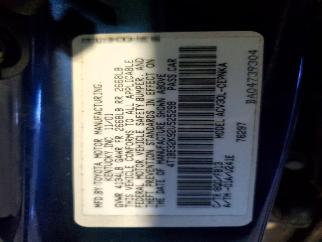 2002 TOYOTA CAMRY