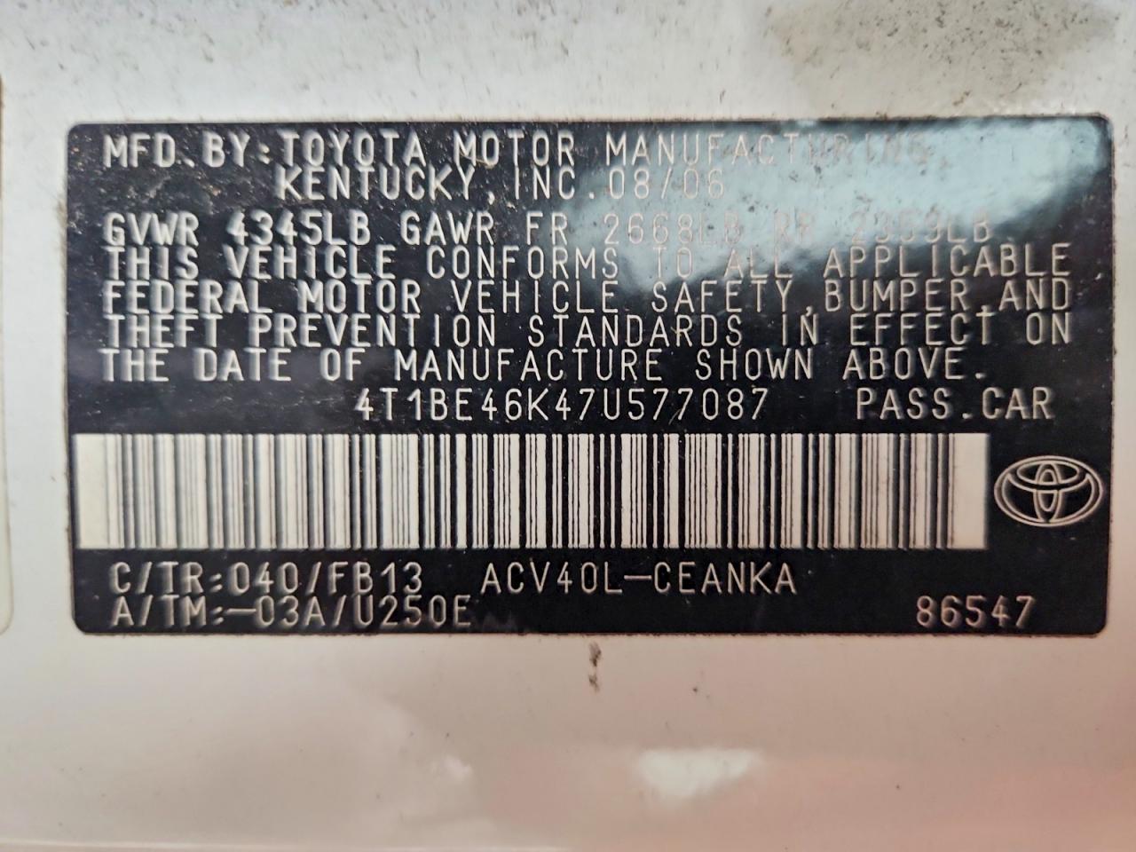 2007 TOYOTA CAMRY