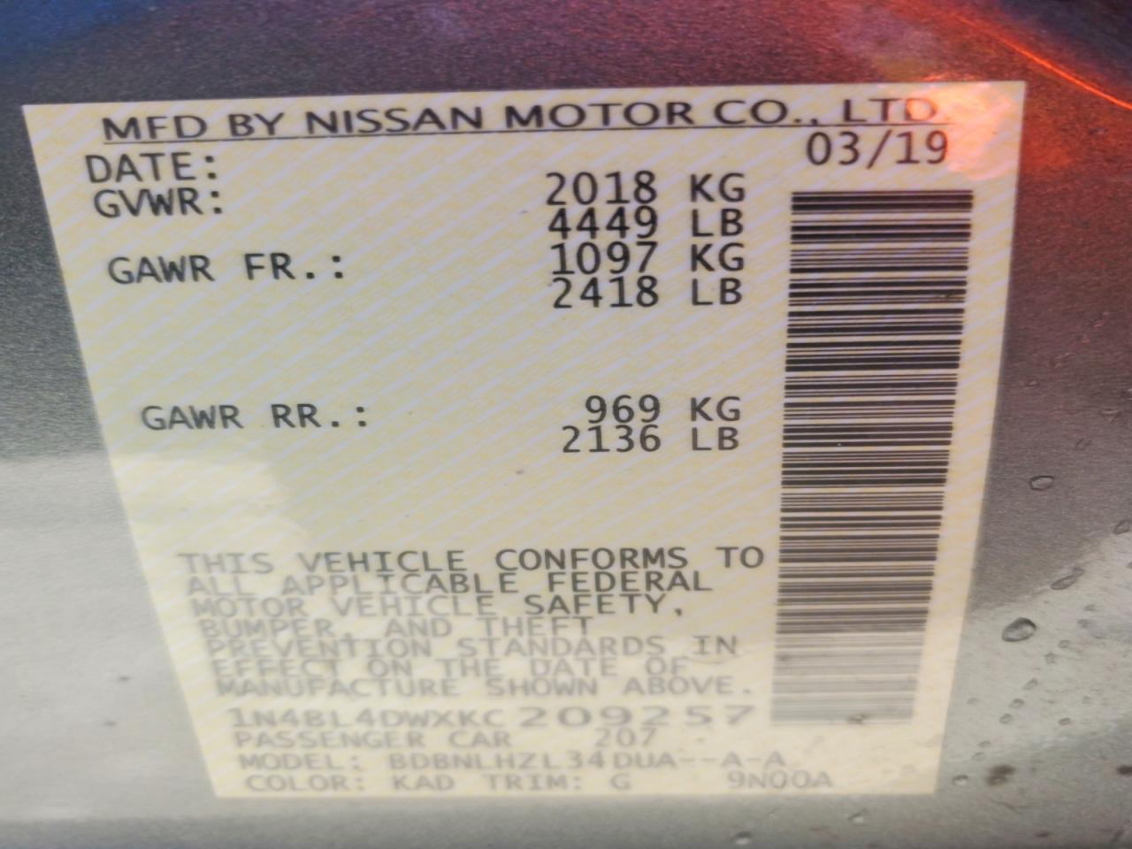 2019 NISSAN ALTIMA