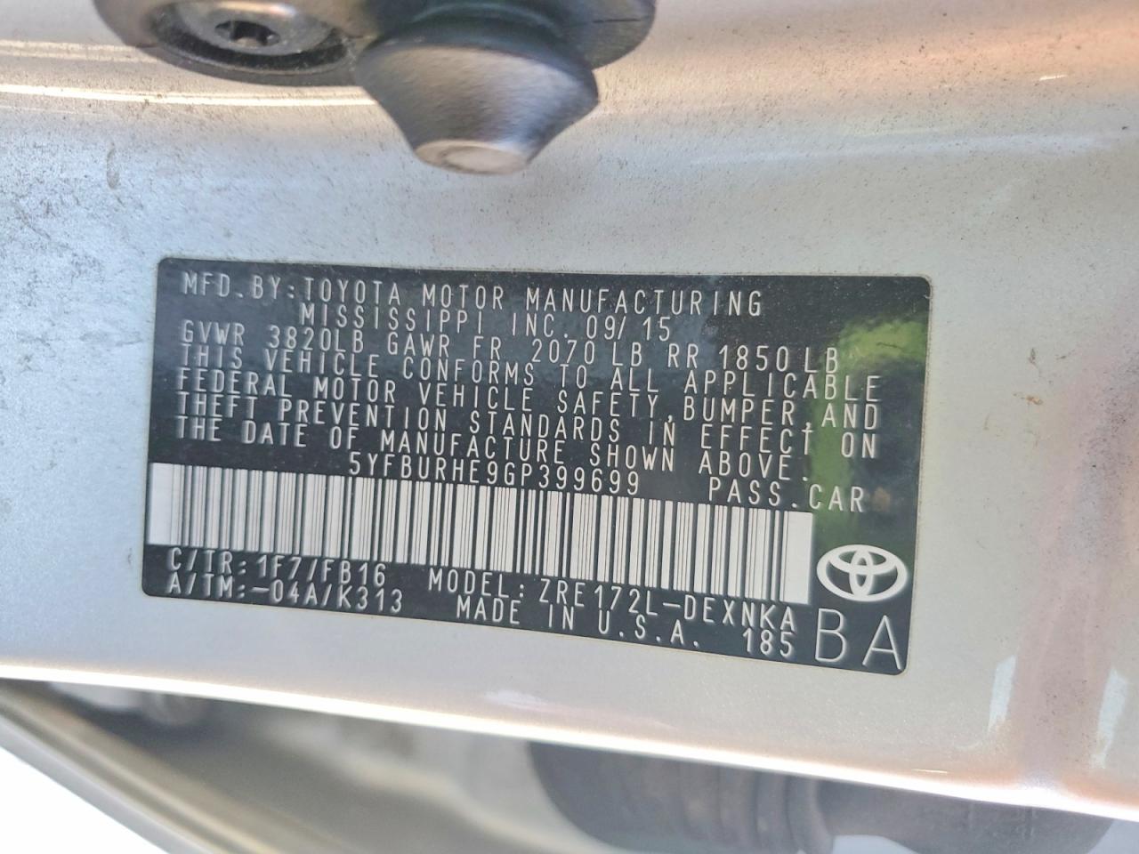 2016 TOYOTA COROLLA