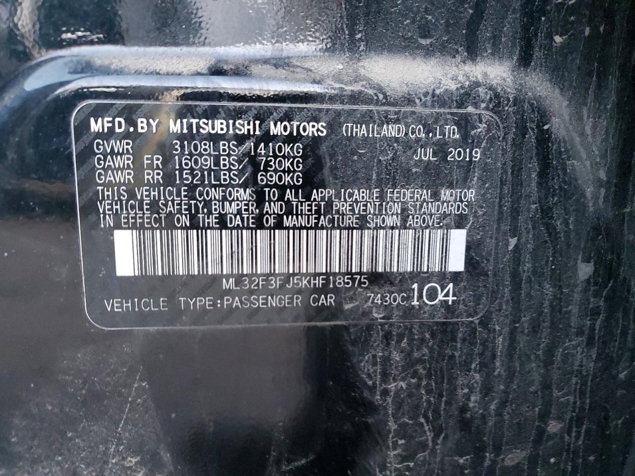 2019 MITSUBISHI MIRAGE