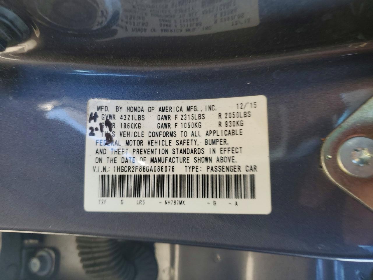 2016 HONDA ACCORD