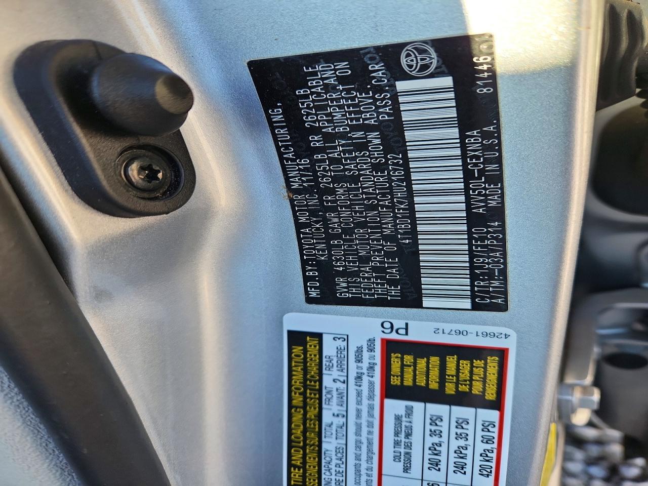 2017 TOYOTA CAMRY HYBRID