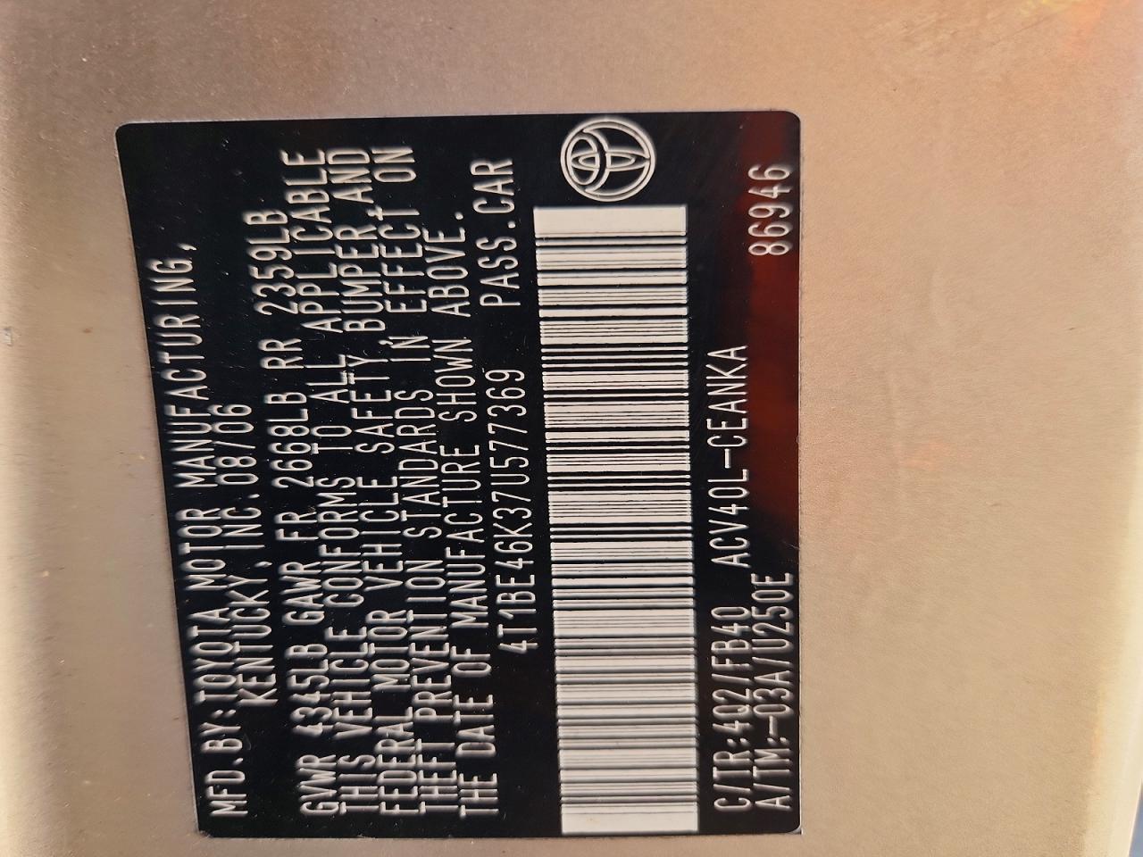2007 TOYOTA CAMRY
