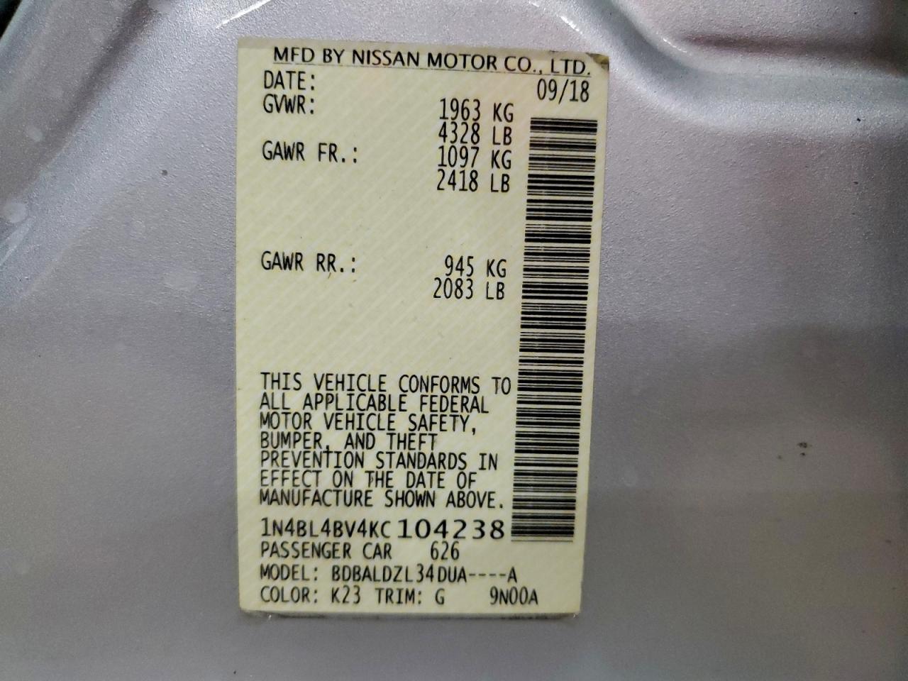 2019 NISSAN ALTIMA