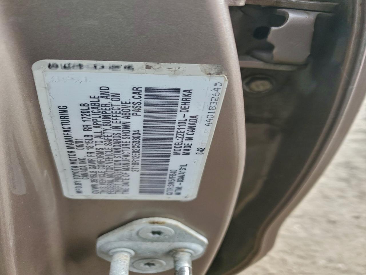 2002 TOYOTA COROLLA