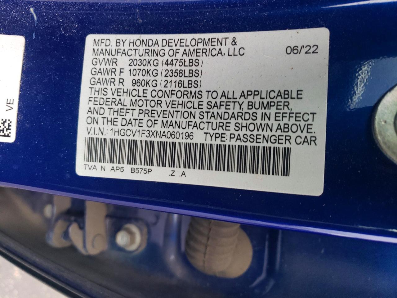 2022 HONDA ACCORD