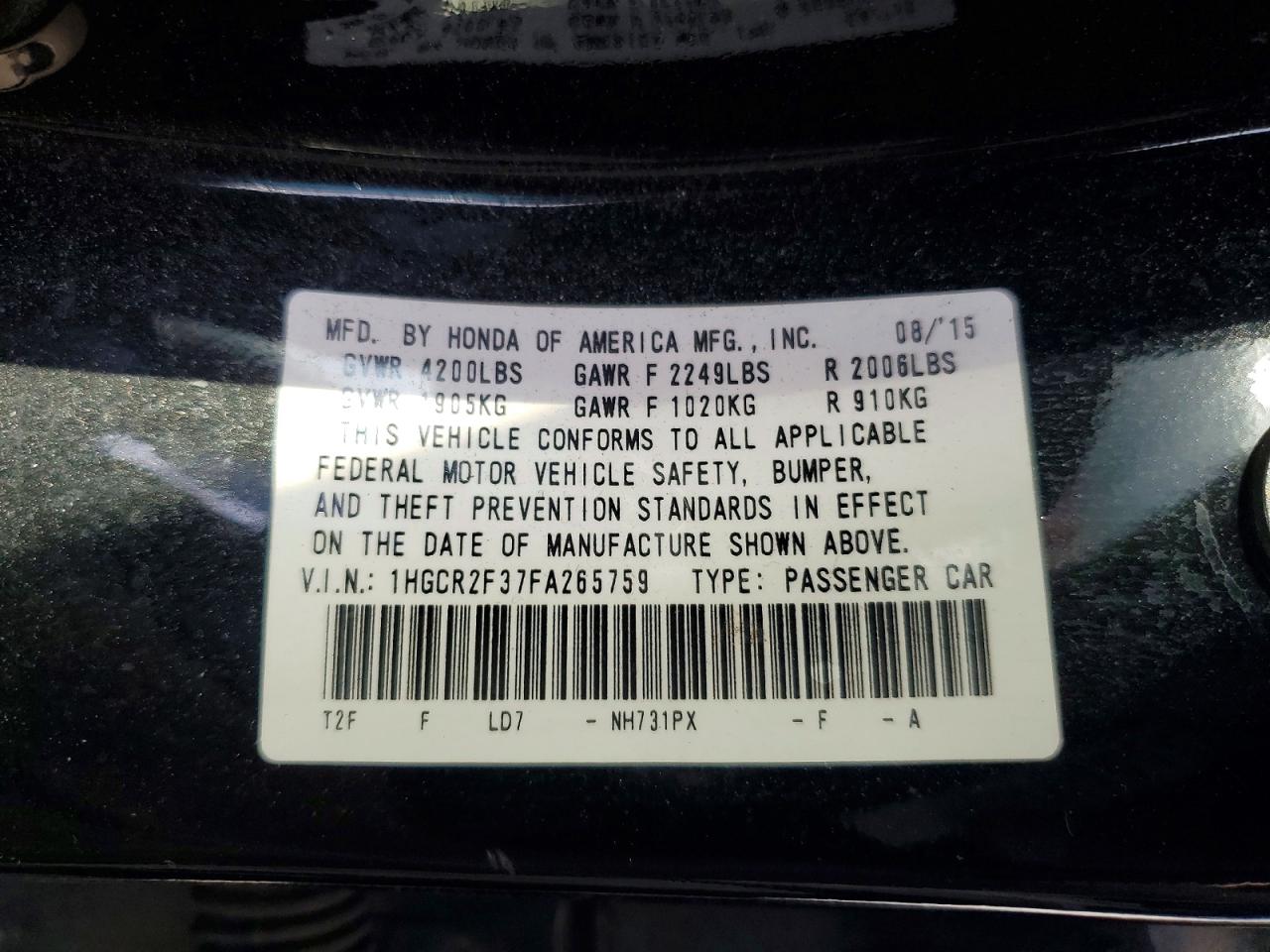2015 HONDA ACCORD