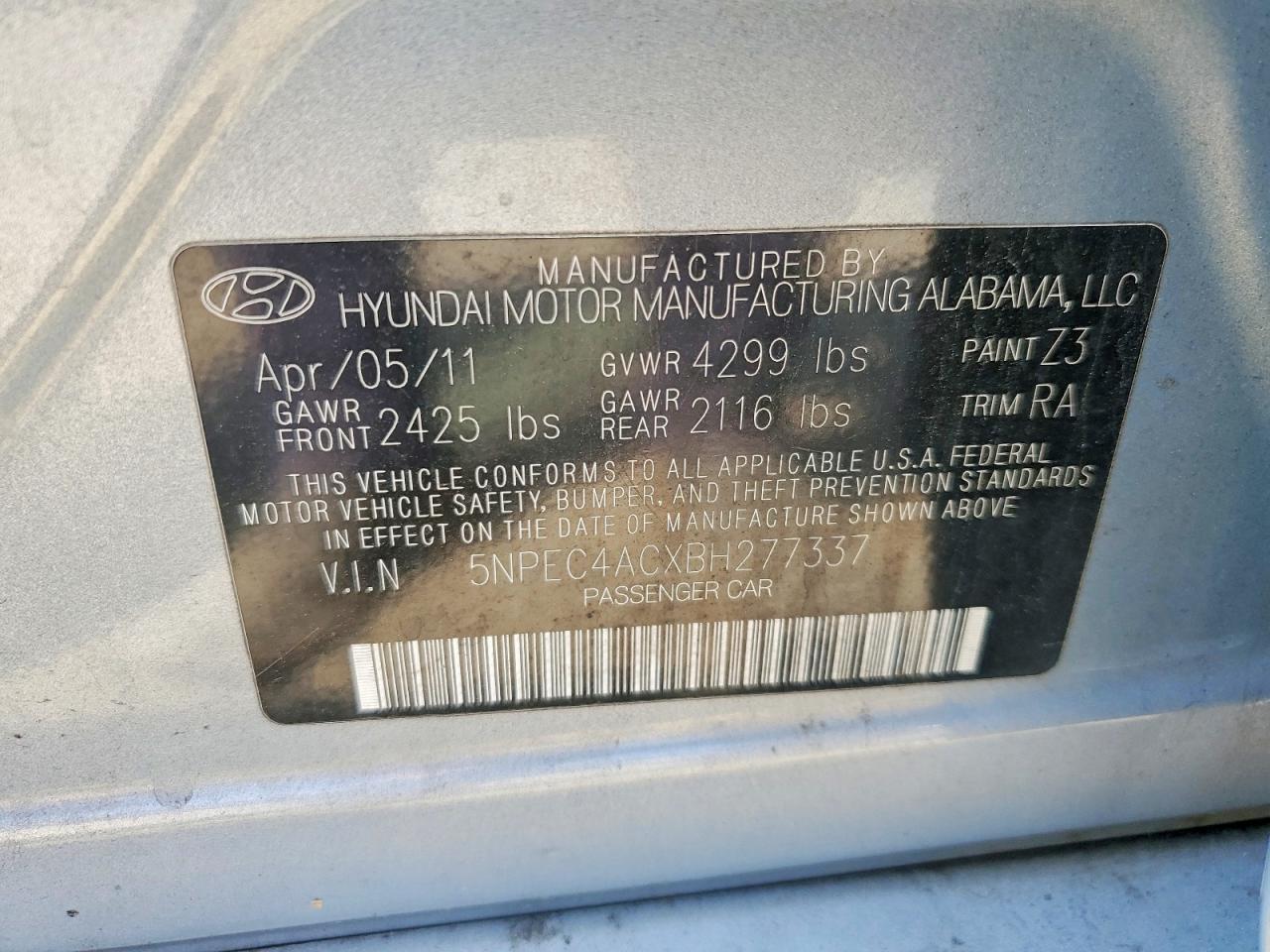 2011 HYUNDAI SONATA