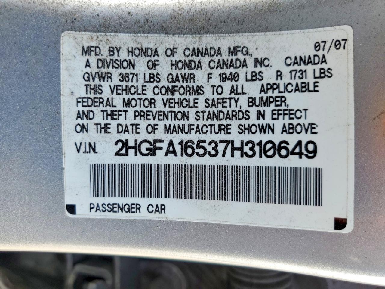 2007 HONDA CIVIC
