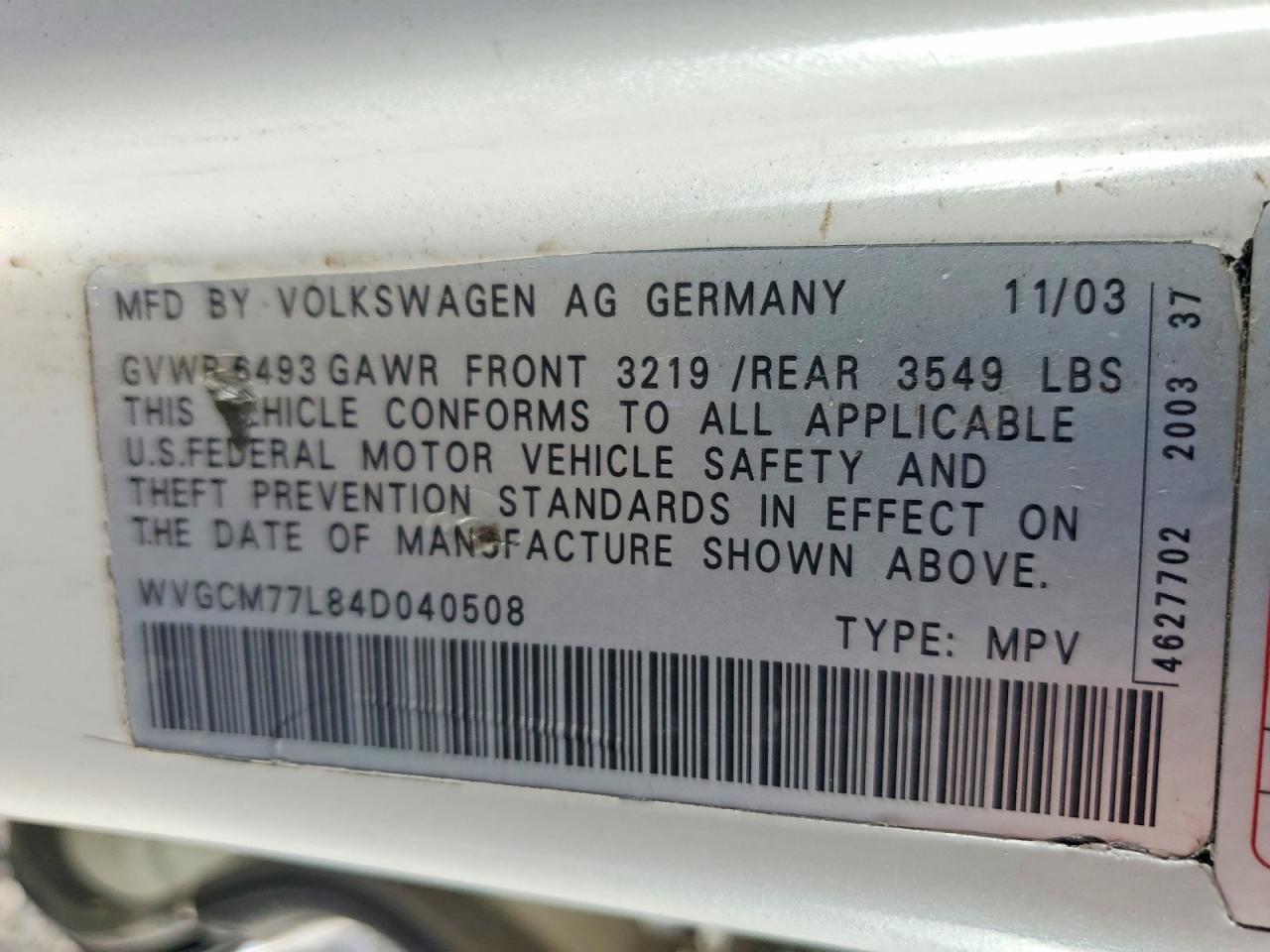 2004 VOLKSWAGEN TOUAREG