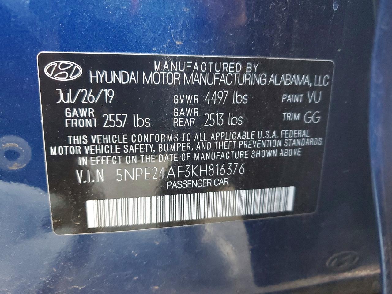 2019 HYUNDAI SONATA