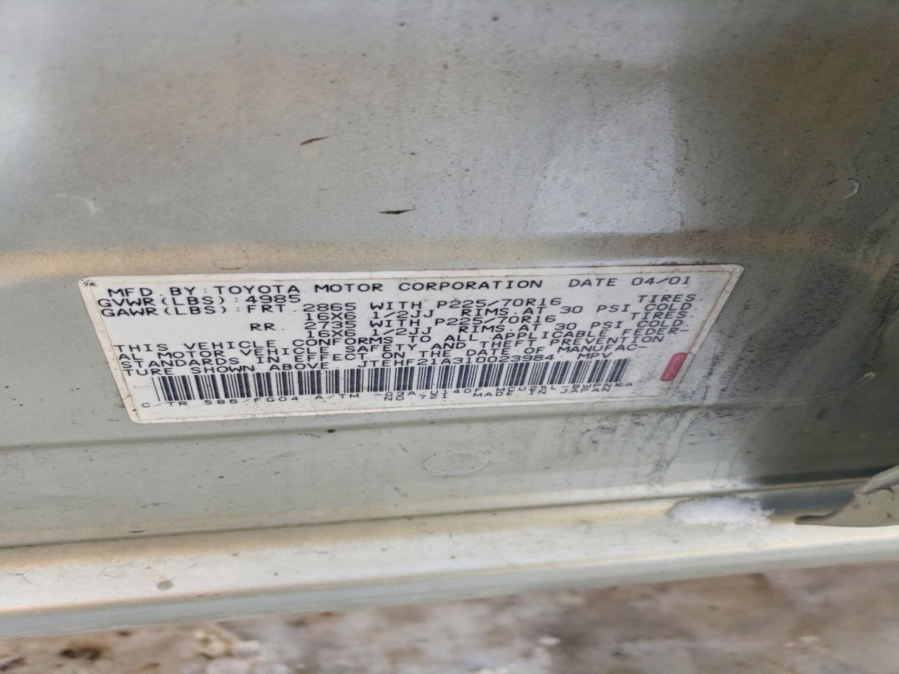 2001 TOYOTA HIGHLANDER