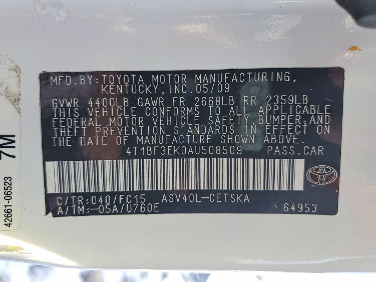 2010 TOYOTA CAMRY