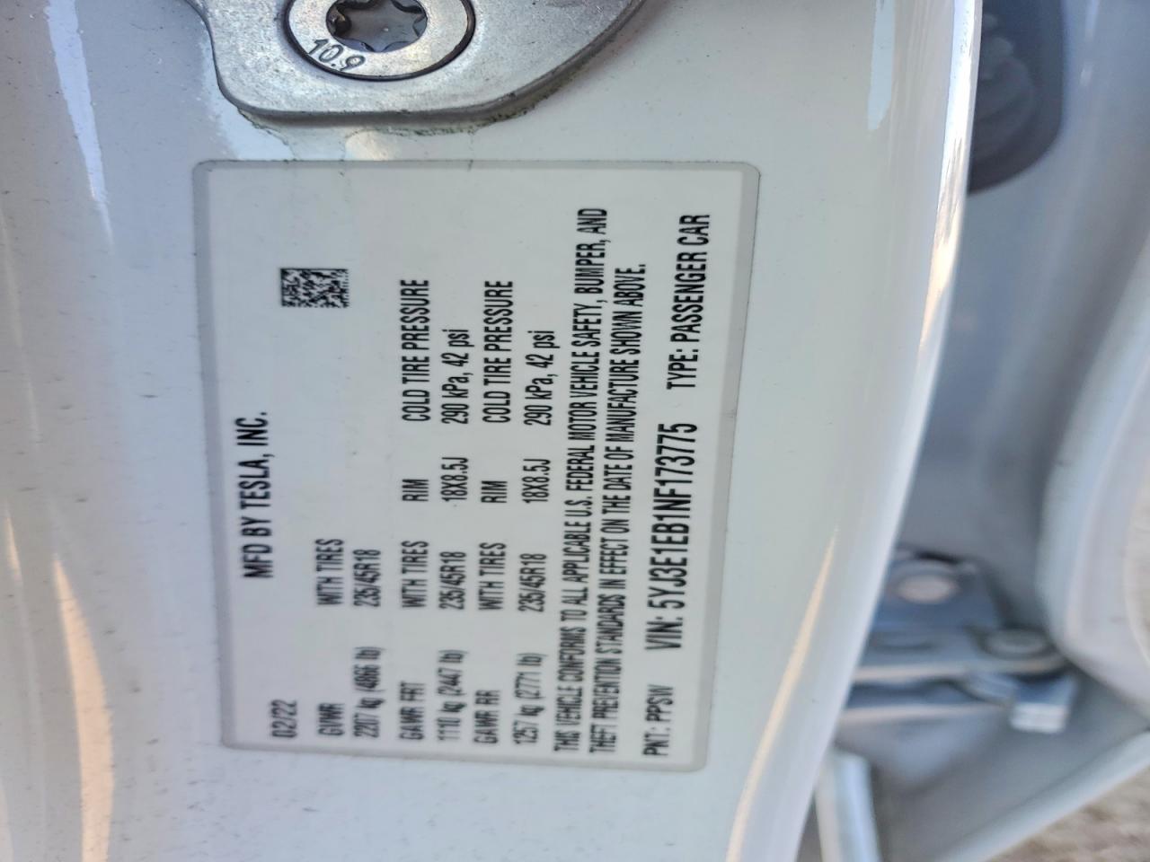 2022 TESLA MODEL 3