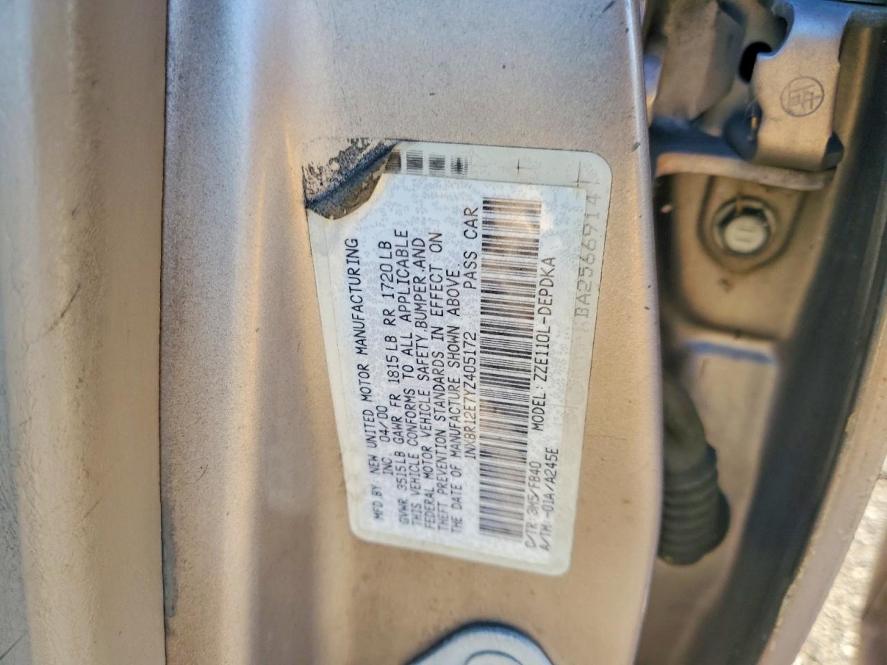 2000 TOYOTA COROLLA