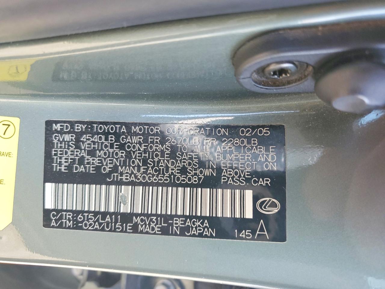 2005 LEXUS ES330