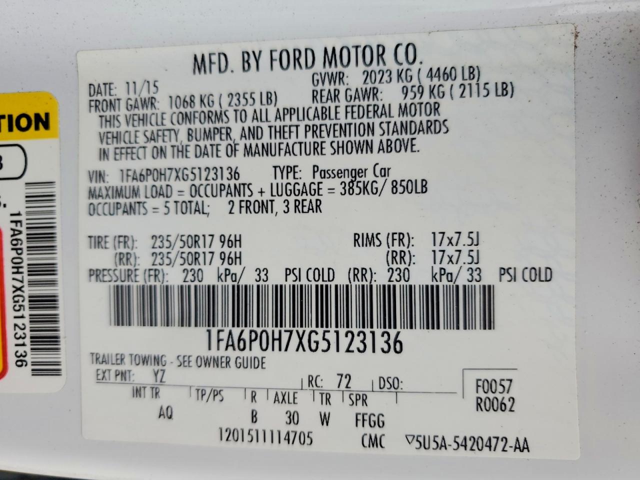 2016 FORD FUSION