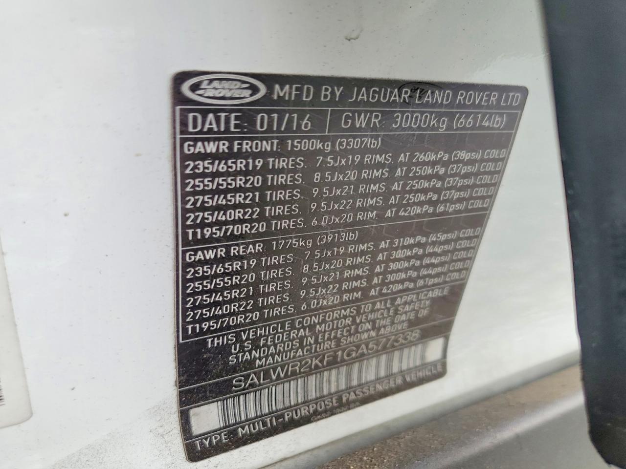 2016 LAND ROVER RANGEROVER