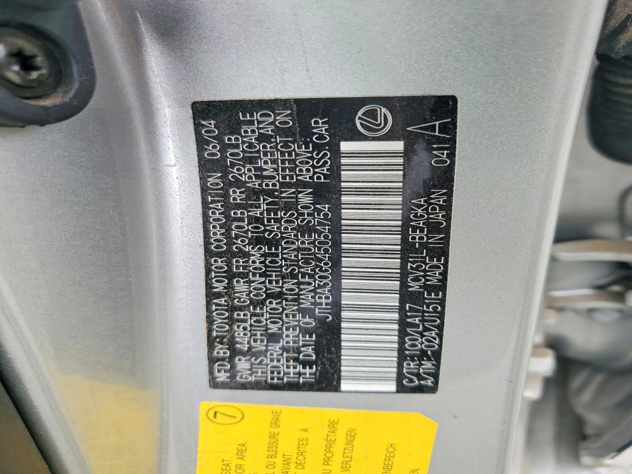 2004 LEXUS ES330