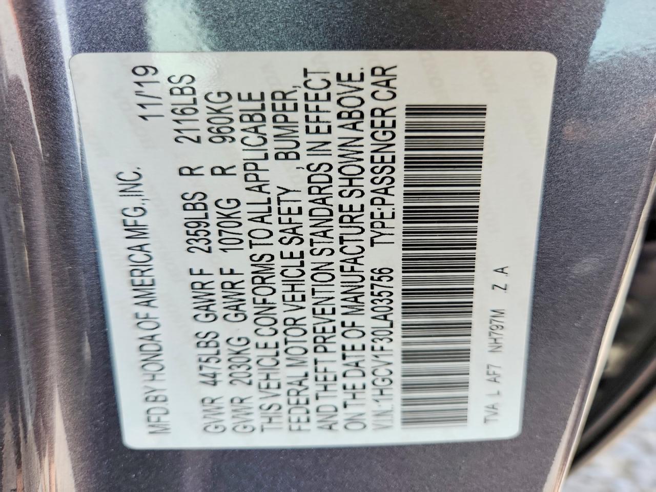 2020 HONDA ACCORD