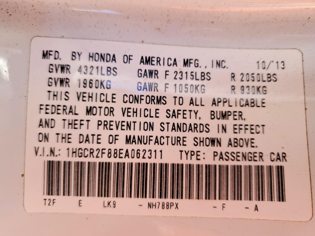 2014 HONDA ACCORD