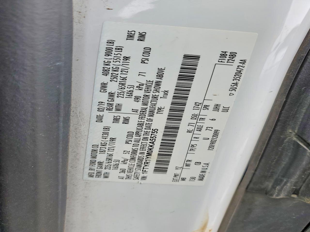 2019 FORD TRANSIT