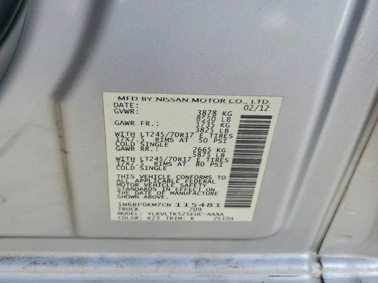 2012 NISSAN NV