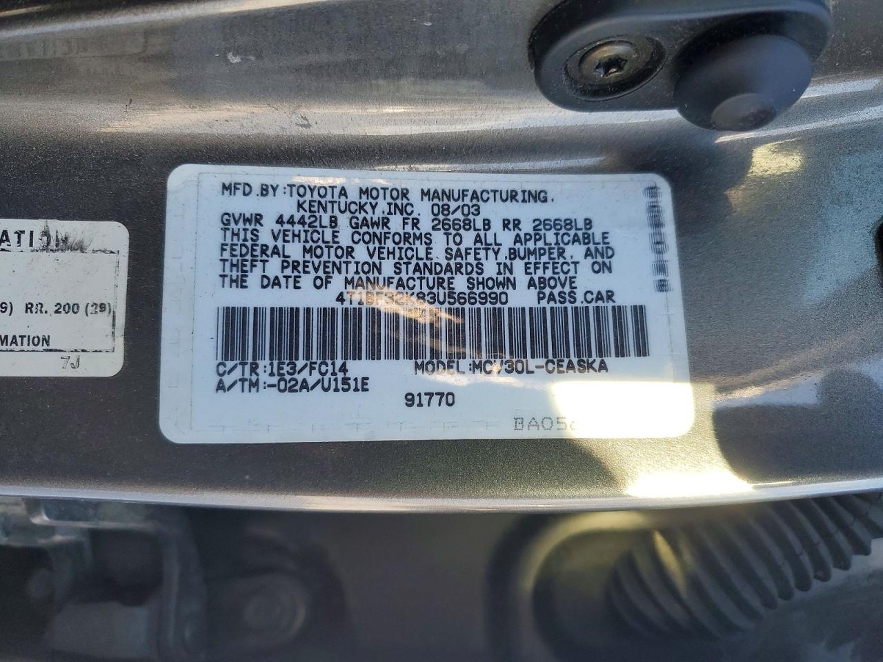 2003 TOYOTA CAMRY