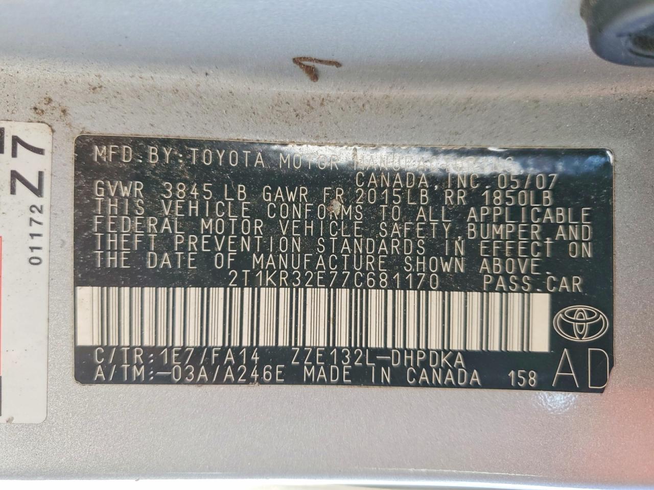 2007 TOYOTA COROLLA