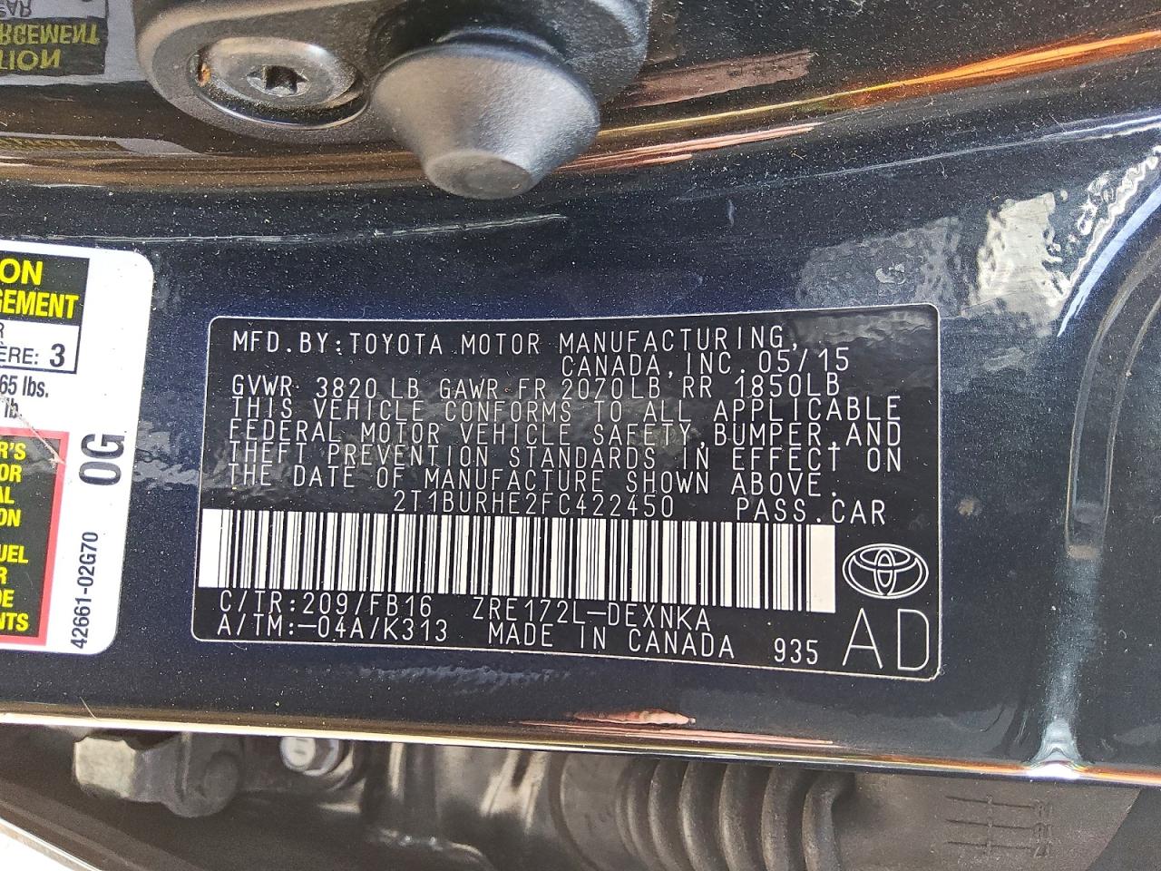 2015 TOYOTA COROLLA