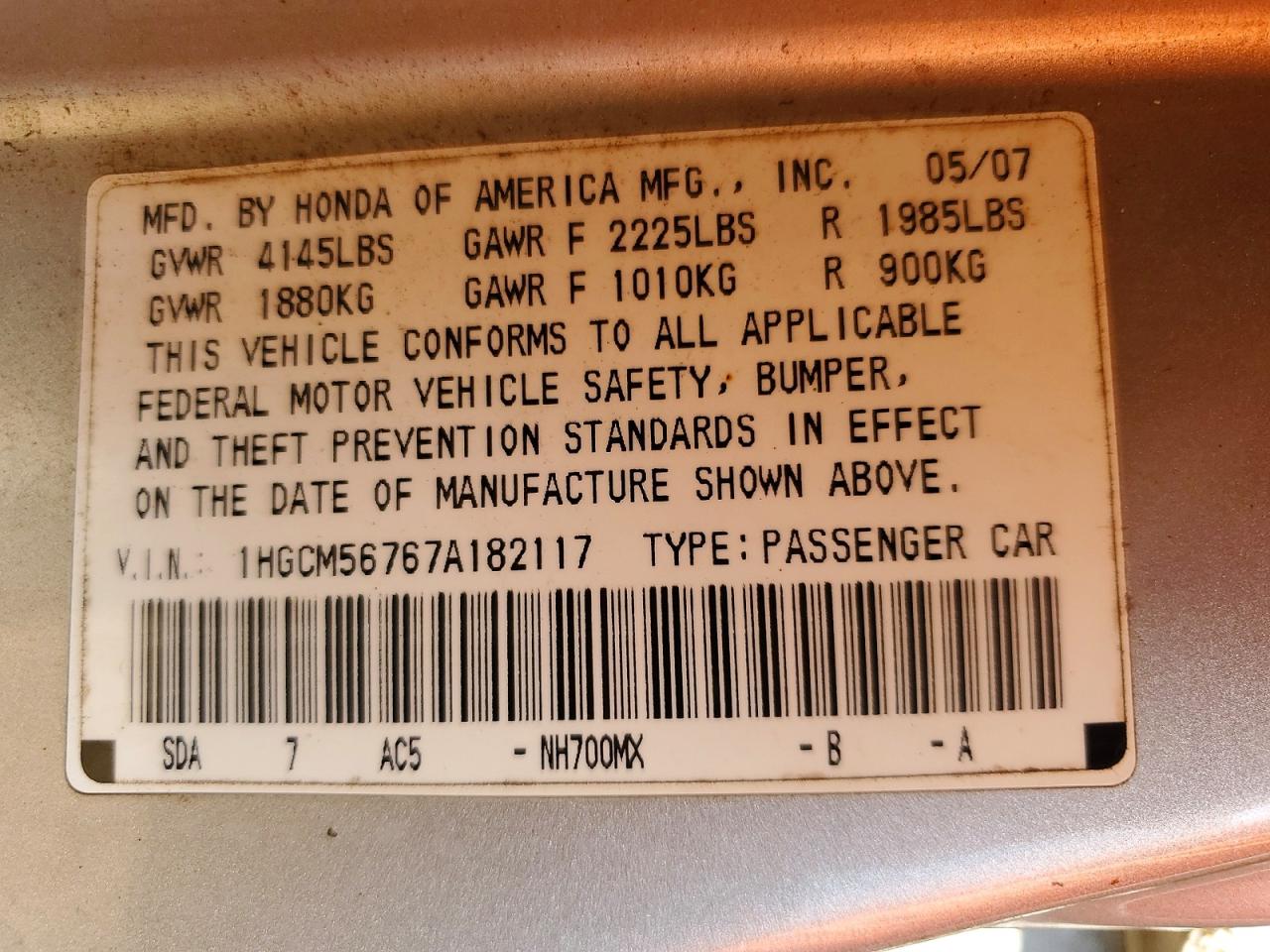 2007 HONDA ACCORD