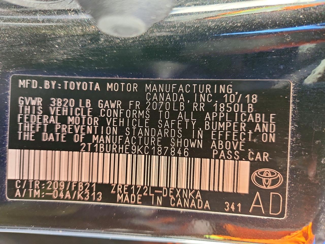 2019 TOYOTA COROLLA