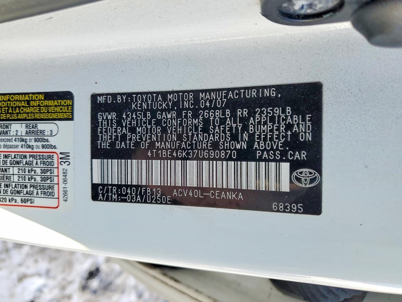 2007 TOYOTA CAMRY