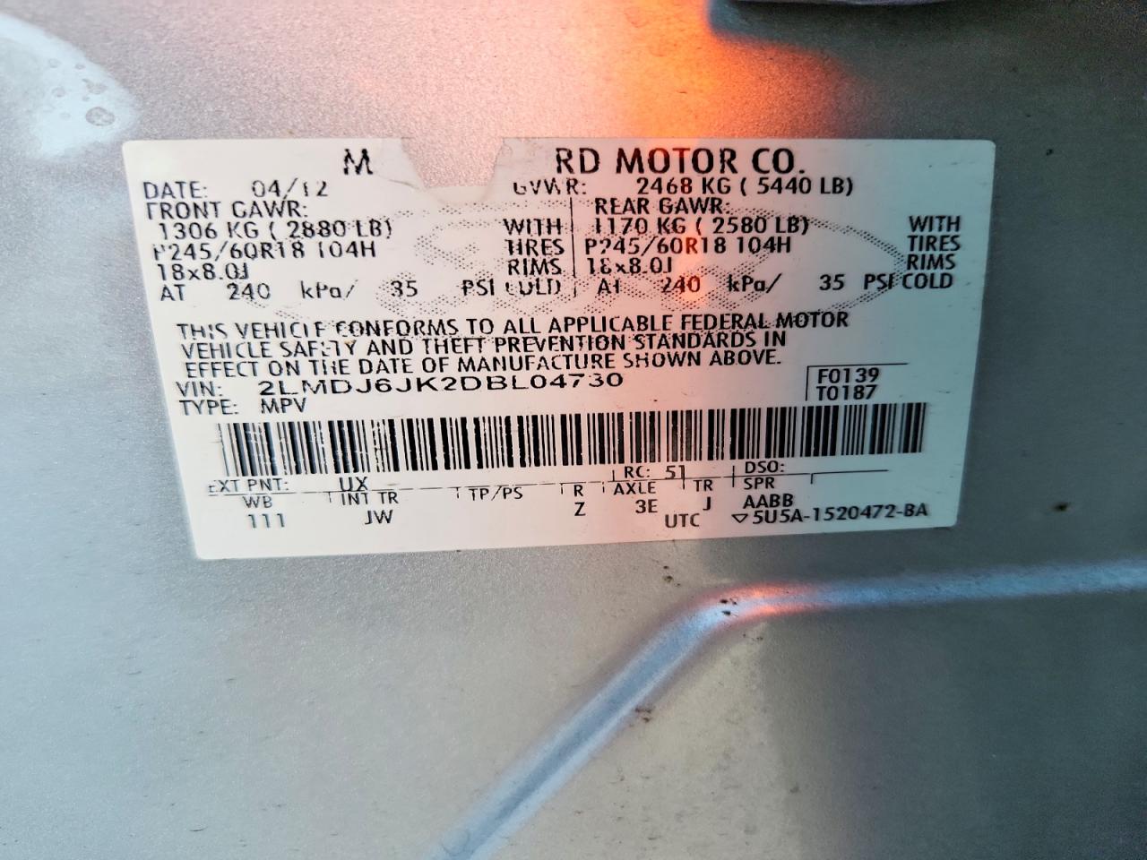 2013 LINCOLN MKX