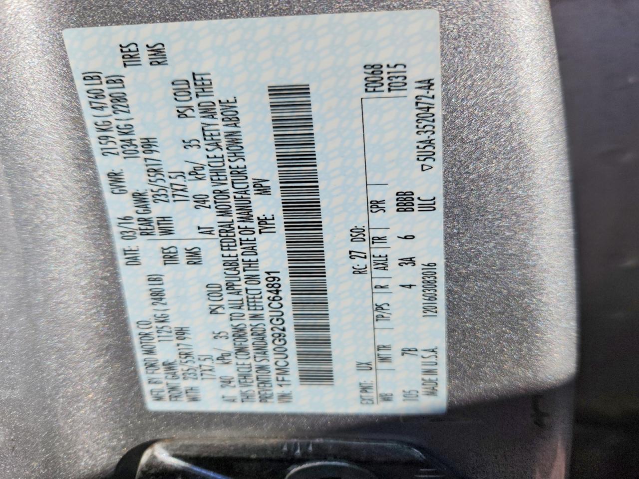 2016 FORD ESCAPE