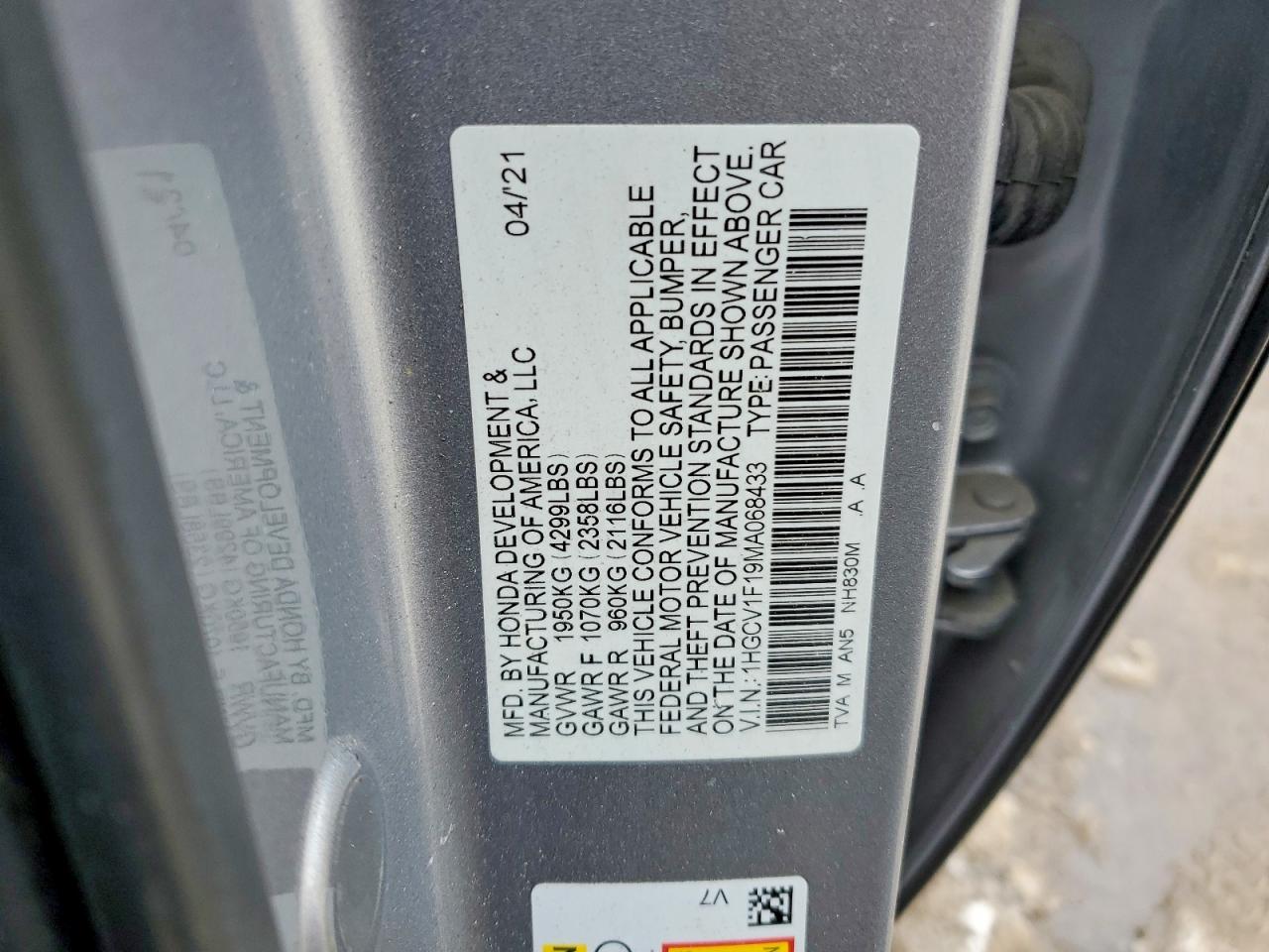 2021 HONDA ACCORD