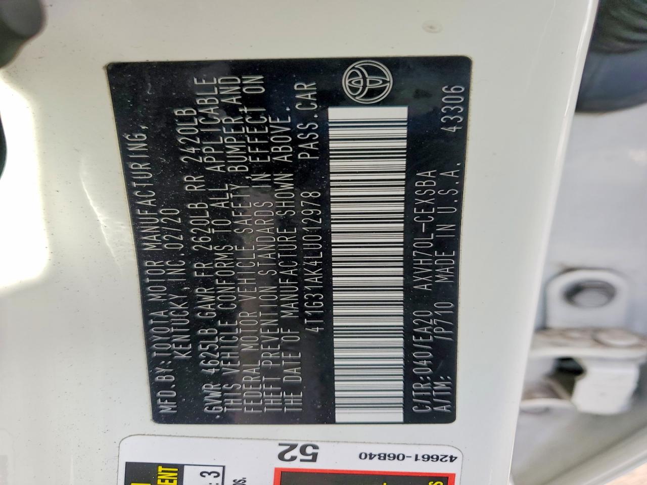 2020 TOYOTA CAMRY