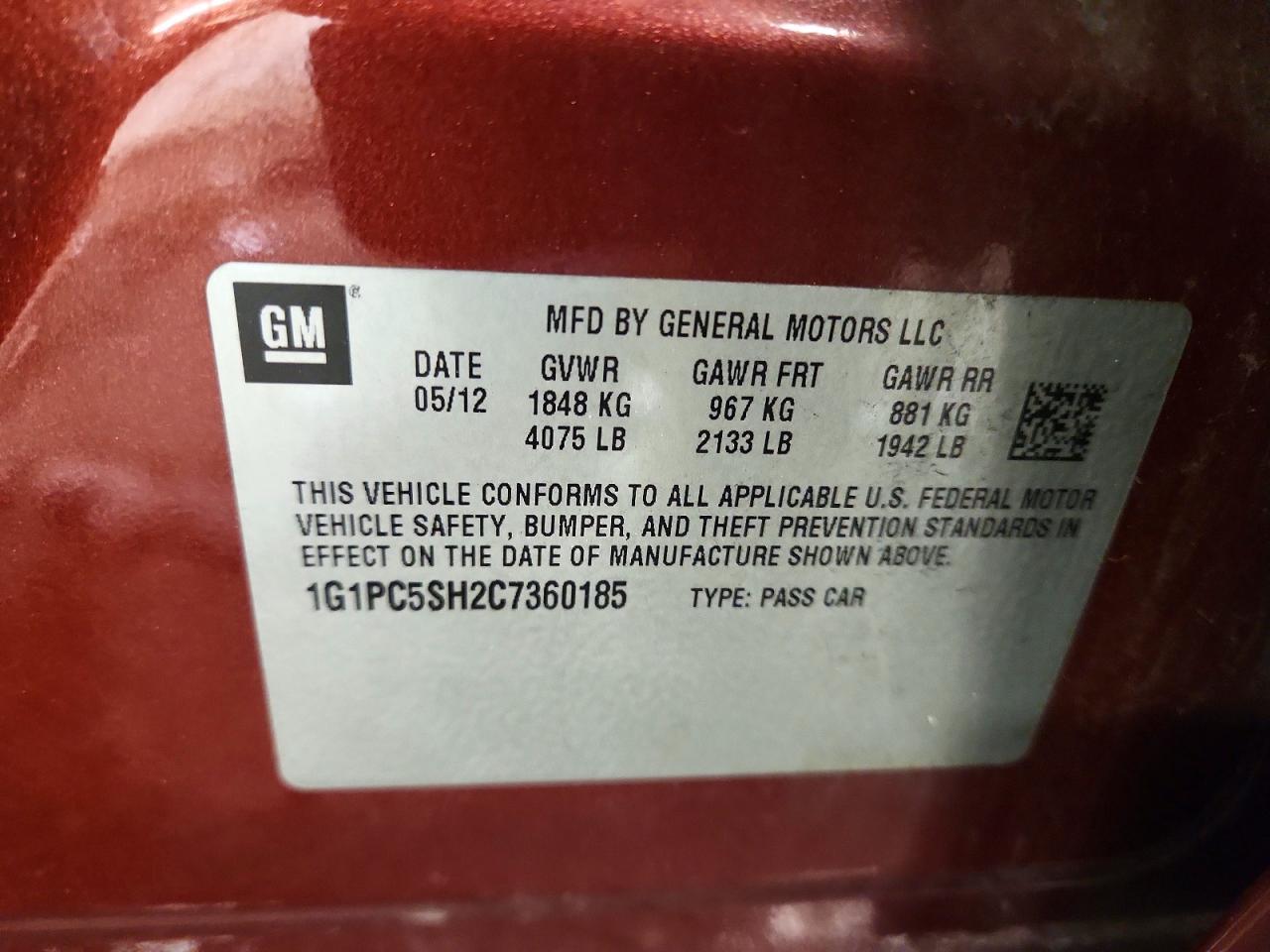 2012 CHEVROLET CRUZE