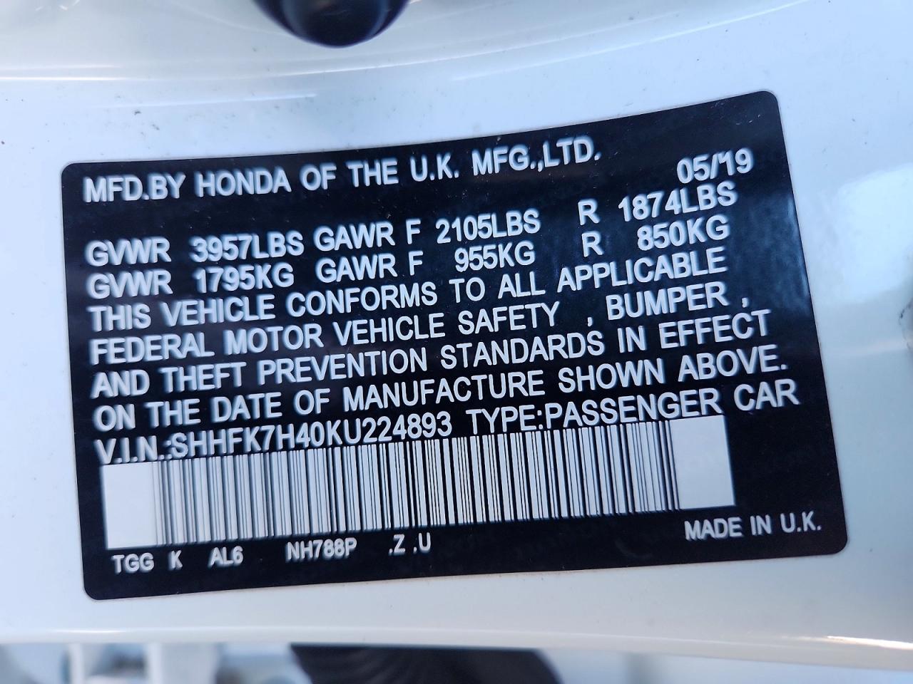 2019 HONDA CIVIC