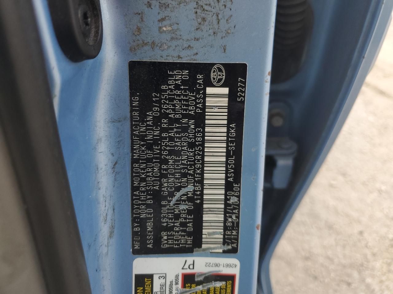 2012 TOYOTA CAMRY